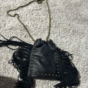 Black Fringe Leather Crossbody Bag